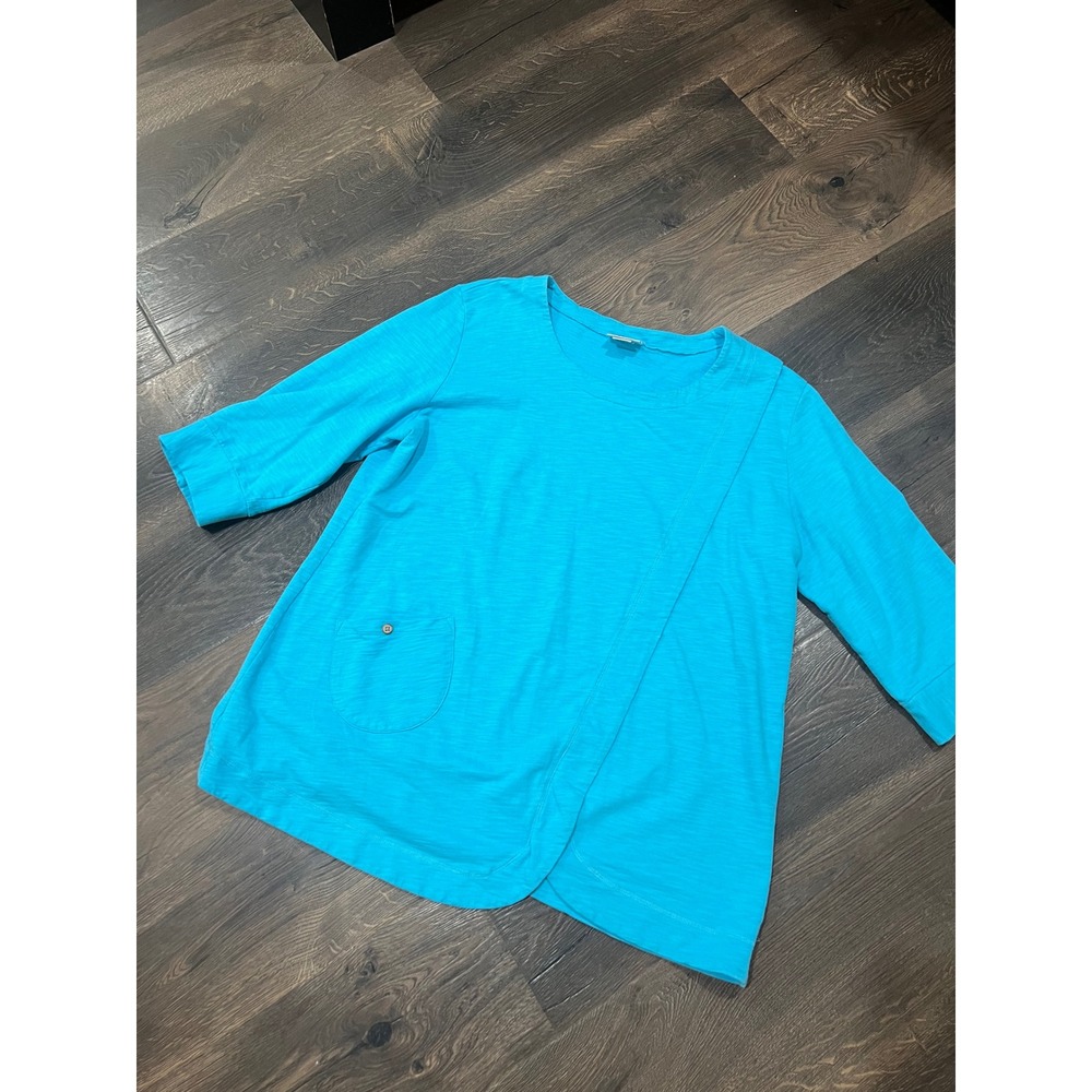 Wild Palms Women's Turquoise Blue Cotton Knit Asymmetrical Hem Top‎ Size XXL